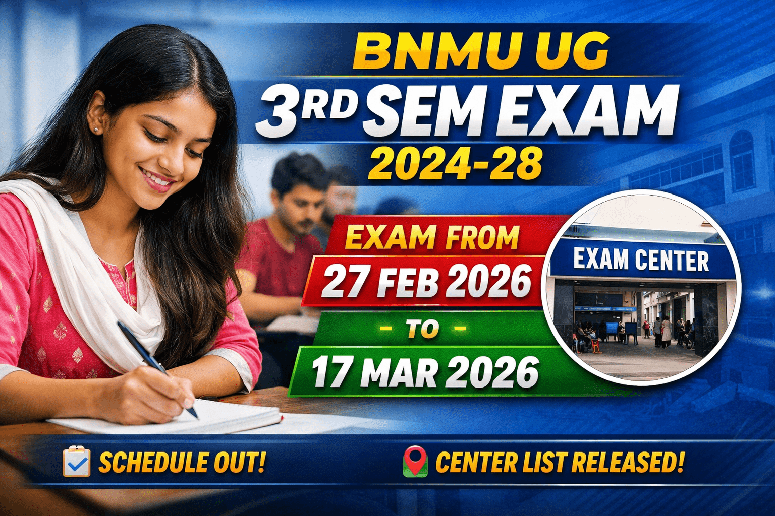 BNMU 3rd Semester Exam 2024-28 Date