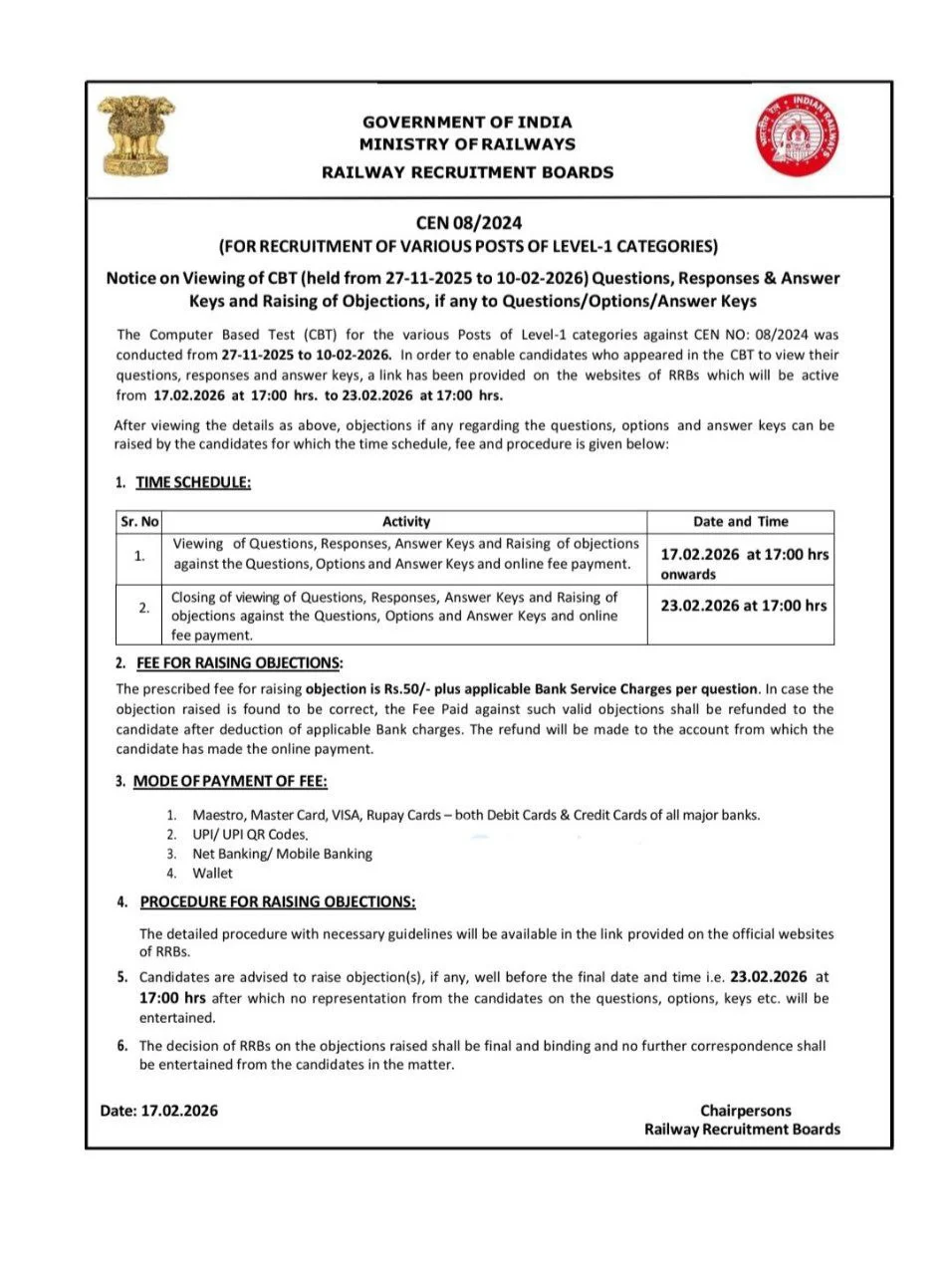 RRB Group D Answer Key 2026 Out (CEN 08/2024) – CBT Response Sheet Download & Objection Link 1 ans8